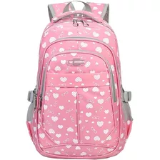 Mochila Escolar Para Dama Niña Primaria Segundaria Laptop 14 Inch Con Estampado De Carazón