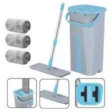 Rodo Flat Mop Balde Esfregão Lava E Seca 3 Refis Microfibra 