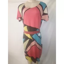 Vestido Geométrico De Poliéster Midi Gg Colorido