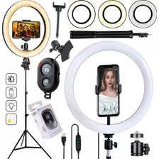 Ring Light Iluminador Luz Led Selfie Tripé Mesa + Bluetooth