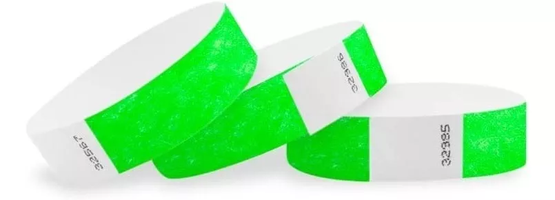 Pulseras Tyvek Verde Neon Numeradas Pack 100 (sin Imprimir)