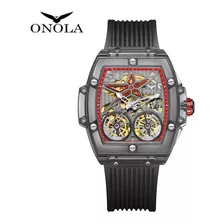 Reloj Mecánico Transparente De Lujo Onola Para Hombre Color De La Correa Negro