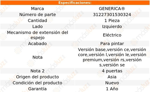 Espejo Izq Elect P/pintar Toyota Yaris 07/16 Generica Foto 2