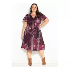 Vestido Arabescos Bordô Com Amarração Plus Size