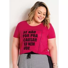 T-shirt Pink Plus Size Com Estampa De Frase