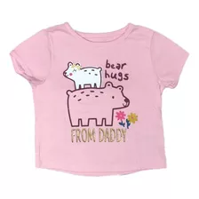 Camiseta Manga Curta Rosa Infantil Estampa Ursinho Promoção