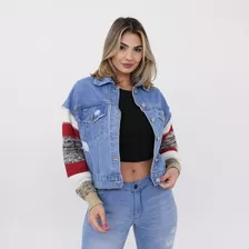 Jaqueta Jeans Com Tricô Lady Roc