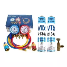 Manifold Automotivo + Engates + 2 Gas R134a + Válvula 