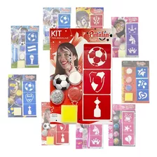 Kit Maquillaje Artistico Pintura Stencil Futbol Heroe Niño