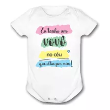 Body Bebê Estampado Homenagem Vovô No Céu Em Memoria R2330f