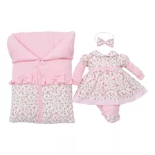 Saída Maternidade Rosa Menina Com Saco De Dormir Luxo Floral