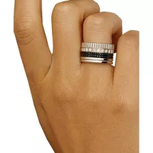 Anillo Quatre Ceramica Negra/ Platinum/cristales