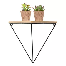 Nicho Prateleira Triangular Metal Preto E Madeira - 30x30cm