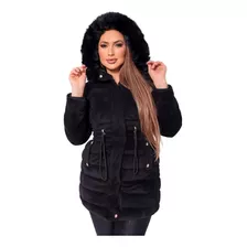 Parka Casaco Sobretudo Feminino Elegante Capuz Forro Quente