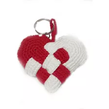 Chaveiro Coração De Crochê 9,5cm X 8cm Vermelho E Branco 