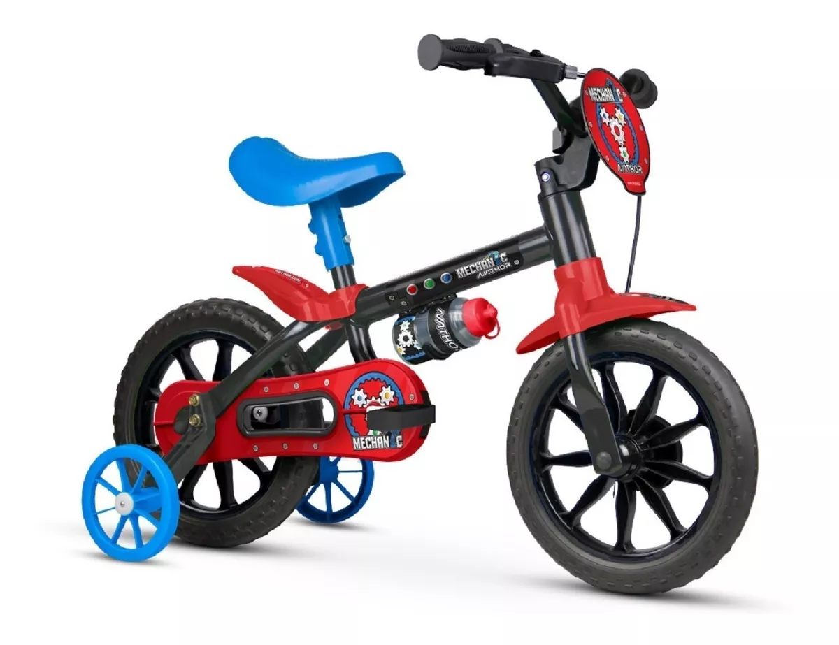 Bicicleta Infantil Nathor Mechanic Aro 12 Freio Tambor Cor Preto/vermelho Com Rodas De Treinamento