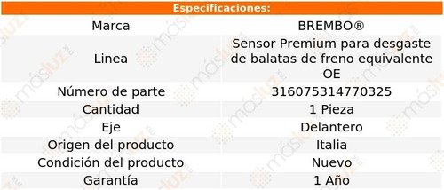 1.sensor Para Balatas Delantera 328i Gt Xdrive 14/16 Brembo Foto 2