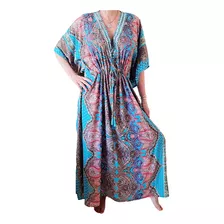 Vestido Kaftan Indiano Em Seda Pura Boho Plus Size