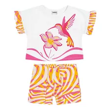 Conjunto Infantil Nanai Menina Cropped + Short - Beija Flor