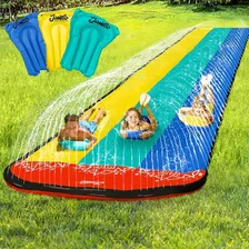 Triple Lane Slip Splash And Slide Con 3 Tablas De Bodyboard,