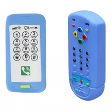 Kit Mordedor Celular Baby Smart + Controle Remoto Infantil Cor Azul