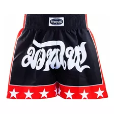 Calção Short Muay Thai - Stars 1333 - Preto/verm - Fheras