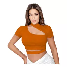 Blusa Crop Top Asimetrica Ajustada Mujer Moda Casual