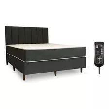 Colchão Massageador 100% Espuma Queen 1,58x1,98 + Cama Box + Cabeira Cor Cinza