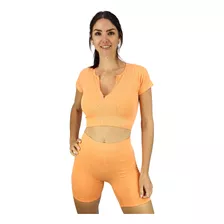 Conjunto Deportivo Mujer Gym Yoga Top Cierre Y Short Push Up