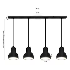 Lampara Colgante Apto Techo Campana Moderna 4 Luces Led E27 Color Negro