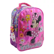 Mochila Espalda 12 Minnie Mouse Flores Disney Escolar Cresko