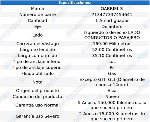 Amortiguador Gas Conductor O Pasajero Del Bora L4 2.0l 06-10 Foto 2