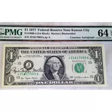 Nota Antiga Autêntica $1 Dólar 1977 Certificação Pmg 64