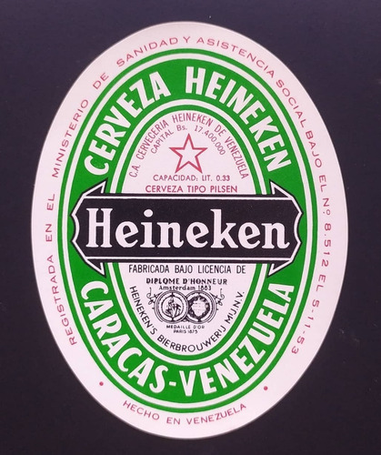 Heineken Etiqueta De Papel Venezuela. Nueva 