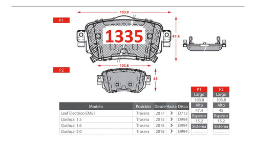 Pastillas De Frenos Traseras Nissan Qashqai Ii 2015-2019 Foto 2