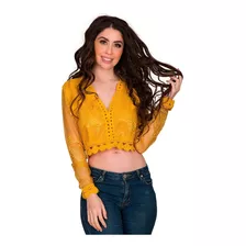 Crop Top Dama Moda Encaje Blusa Manga Larga Mjz8006