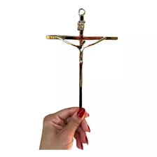 Crucifixo Metal Dourado Parede 19x11cm Jesus De Nazaré