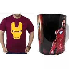Kit Camiseta E Caneca Homem De Ferro Iron Man Tony Stark