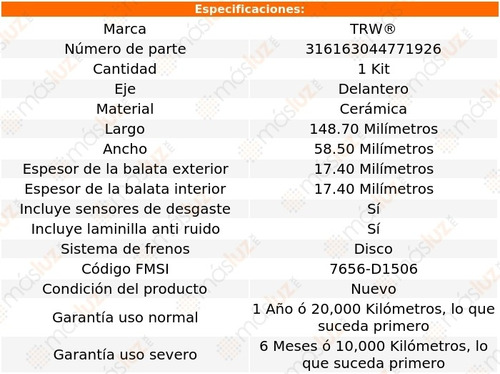 Balatas Ceramicas Delanteras Acura Rl 00 Al 04 Trw Foto 2