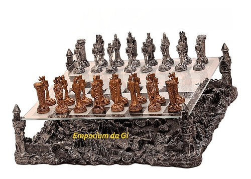 Jogo Tabuleiro De Xadrez Luxo Cavaleiros Medievais 3d 32 Pcs