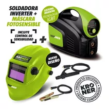 Soldadora Inverter Kroner 140 Amp-reales 220 V Premium + Kit Color Verde Frecuencia 50 / 60 Hz