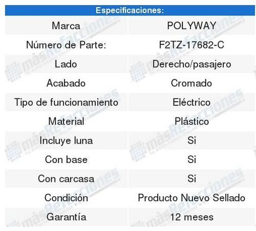 Par De Espejos Electrico Cromado Ford F-150 Del 1992 Al Foto 2