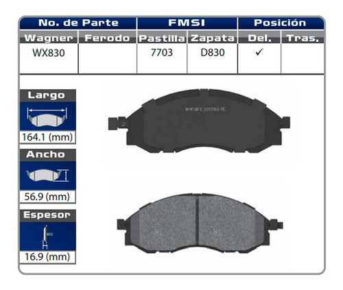 Balatas Delanteras Nissan Frontier 4x4 6cil 2003 2004 Wagner Foto 2