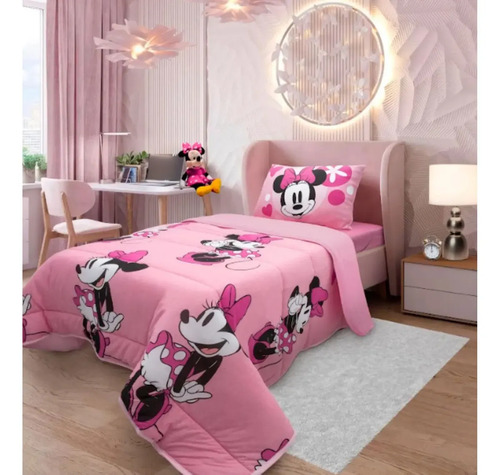 Edredom Casal Personagens Disney Mickey Minnie Stitch Opções Cor Minnie Beauty
