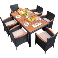 Excelente Juego De Comedor Para Patio Al Aire Libre, 7 Pcs