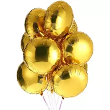 10 Balão Dourado Metalizado Redondo 45cm Gás Hélio Festa Ar