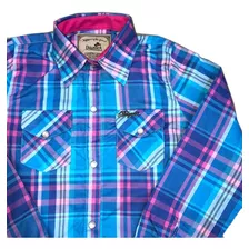 Camisa Xadrez Infantil Feminina Rosa Com Azul Dágora