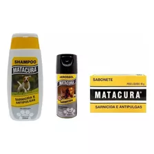 Tratamento Sarnicida Antipulgas Matacura Spray+shampoo+sabao