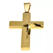 Crucifixo Dourado Com Pai Nosso Aço Inox
