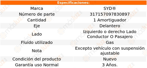 1- Amortiguador Gas Delantero Izq/der Cougar 89/97 Syd Foto 2